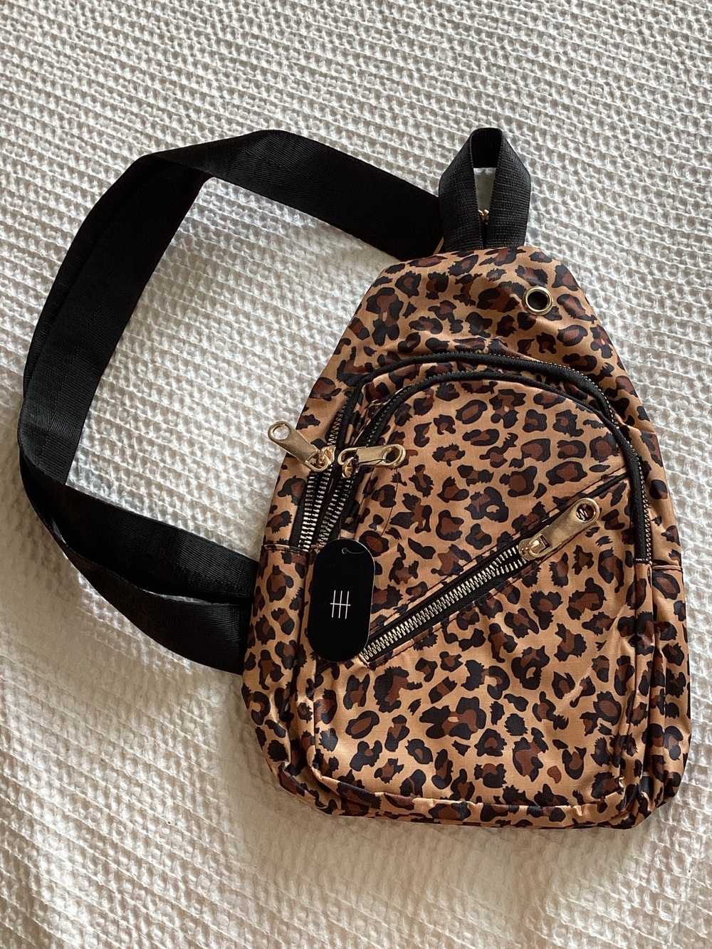 Leopard Print Mini Sling Backpack -‎ Tan/Brown/Black